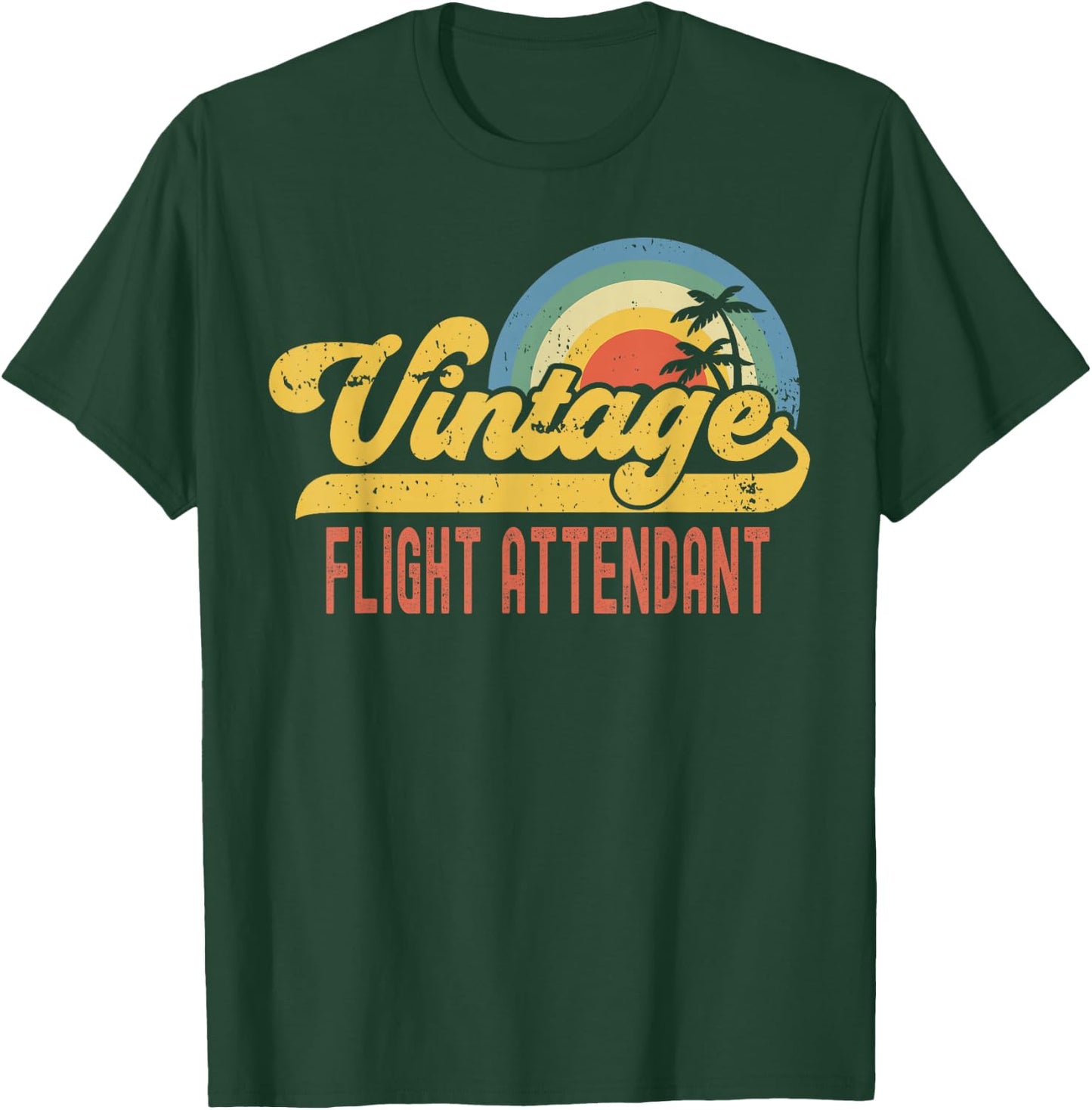 Flight Attendant Vintage Sunset Profession Retro Job Title T-Shirt - T-Shirt | Forest