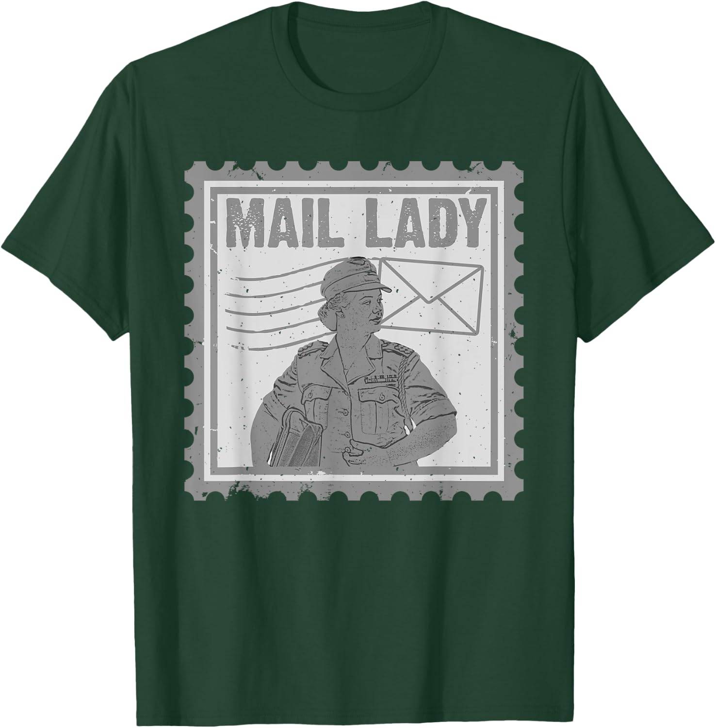 Mail Lady Art Mom Stamp Post Office Postal Worker T-Shirt - T-Shirt | Forest