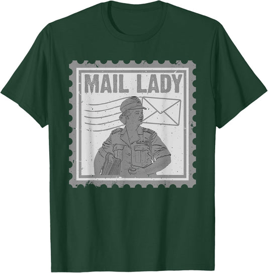 Mail Lady Art Mom Stamp Post Office Postal Worker T-Shirt - T-Shirt | Forest