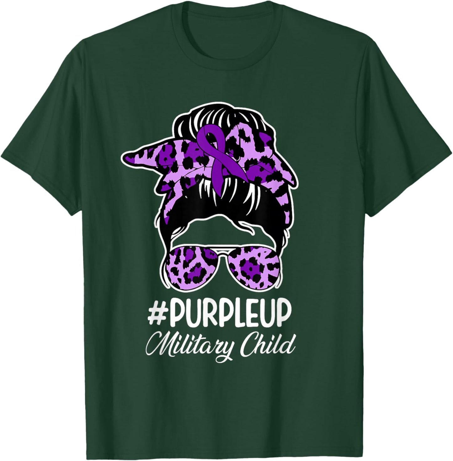 Bleached Purple Up for Military Kids Messy Bun Mom T-Shirt - T-Shirt | Forest