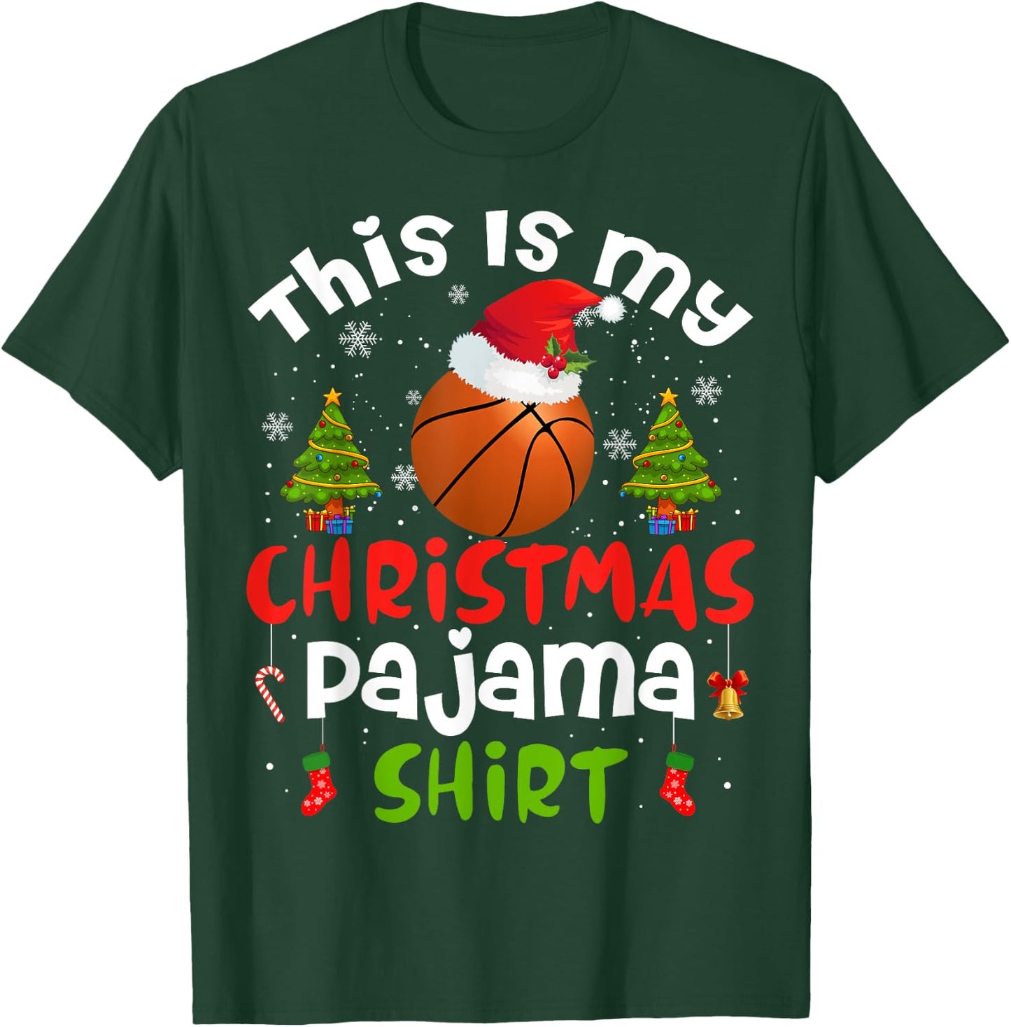 This Is My Christmas Pajama Shirt Basketball Santa Hat Gift T-Shirt - T-Shirt | Forest
