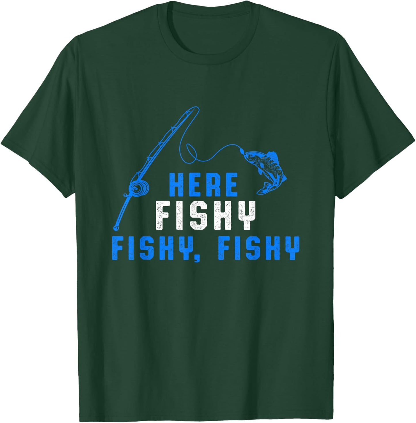 Here Fishy Fisherman Fishing Rod Sea Hobby Water Sports T-Shirt - T-Shirt | Forest