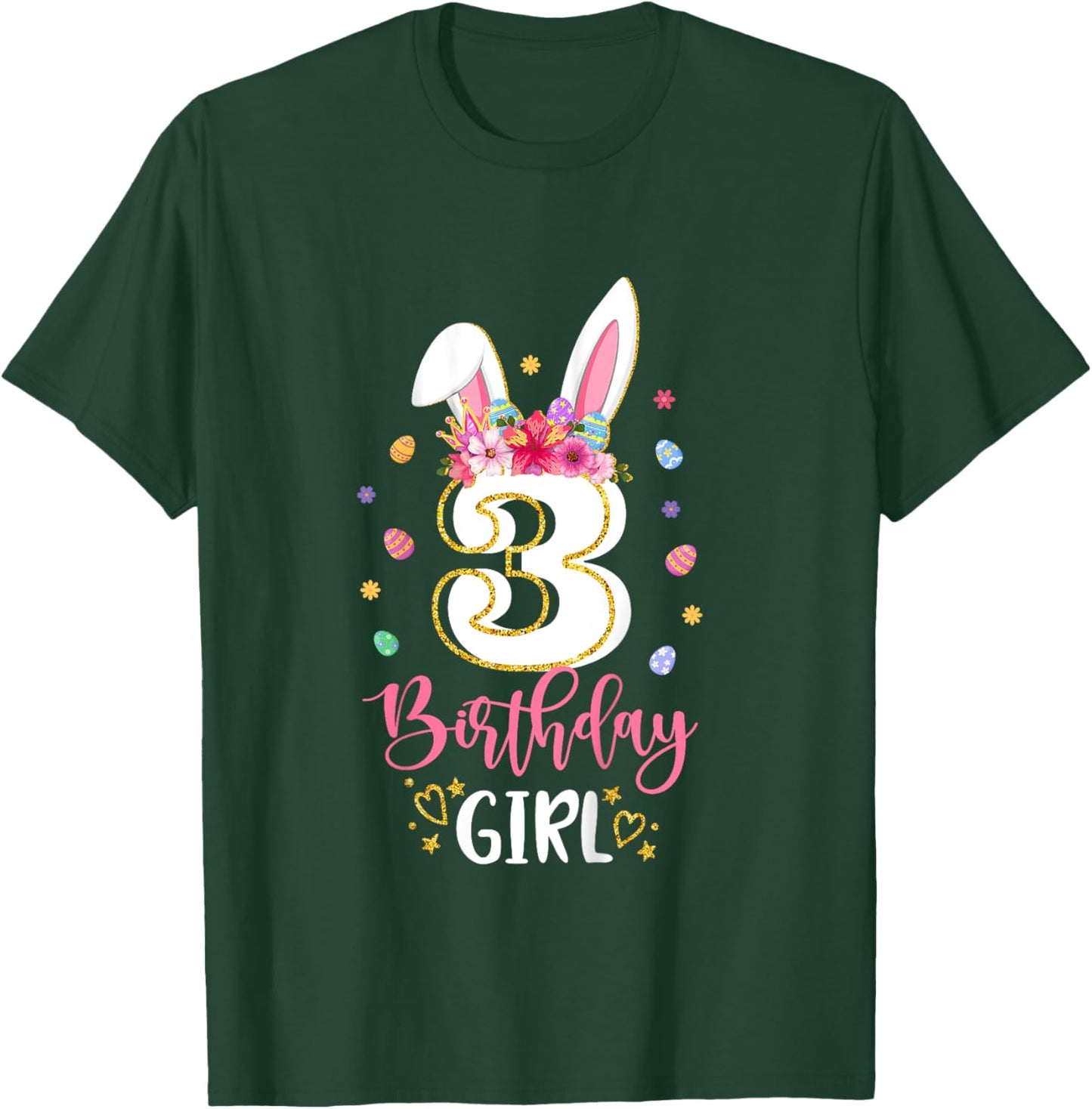 Birthday Princess Floral Bunny 3rd Birthday Girl 3 Yrs Old T-Shirt - T-Shirt | Forest