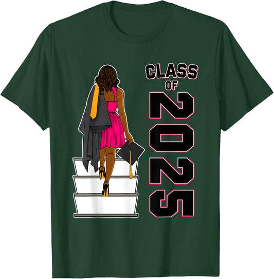 African American Afro Black Girl Graduation Class Of 2025 T-Shirt - T-Shirt | Forest