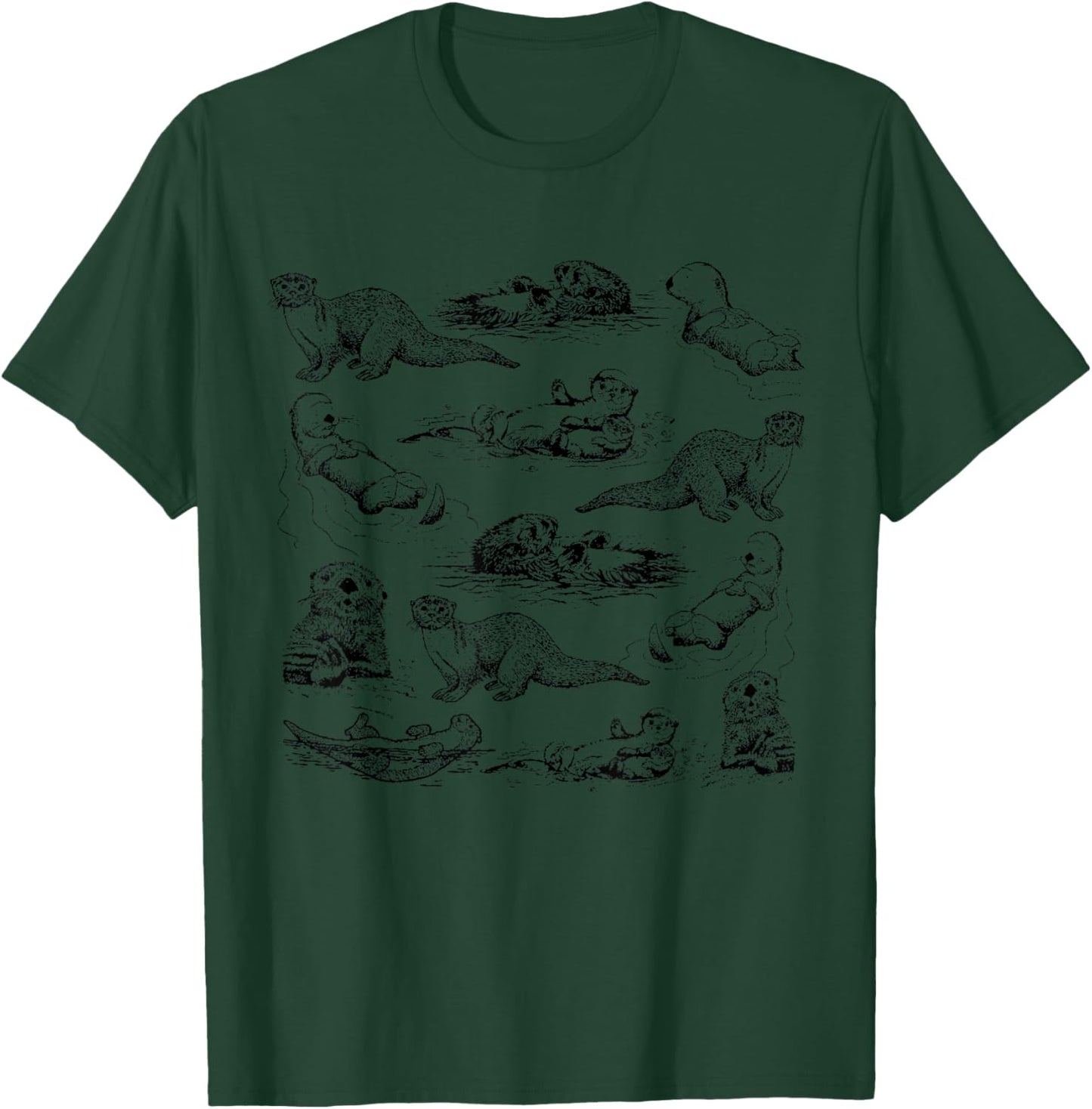 Funny Otter's Life Adorable Sea Otters Drawing Artwork T-Shirt - T-Shirt | Forest