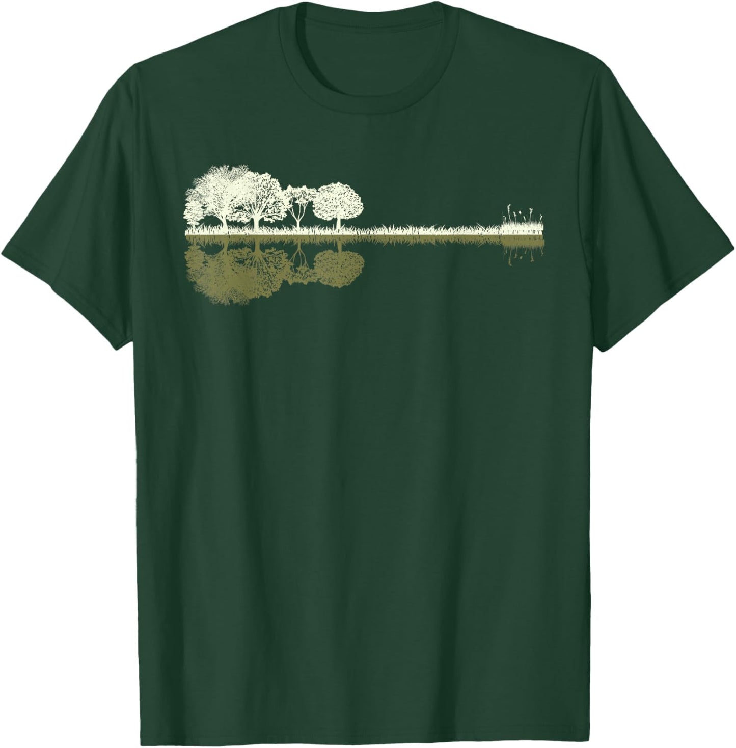 Nature Acoustic Guitar - Forest Wooden Guitar Trees Sundown T-Shirt - T-Shirt | Forest
