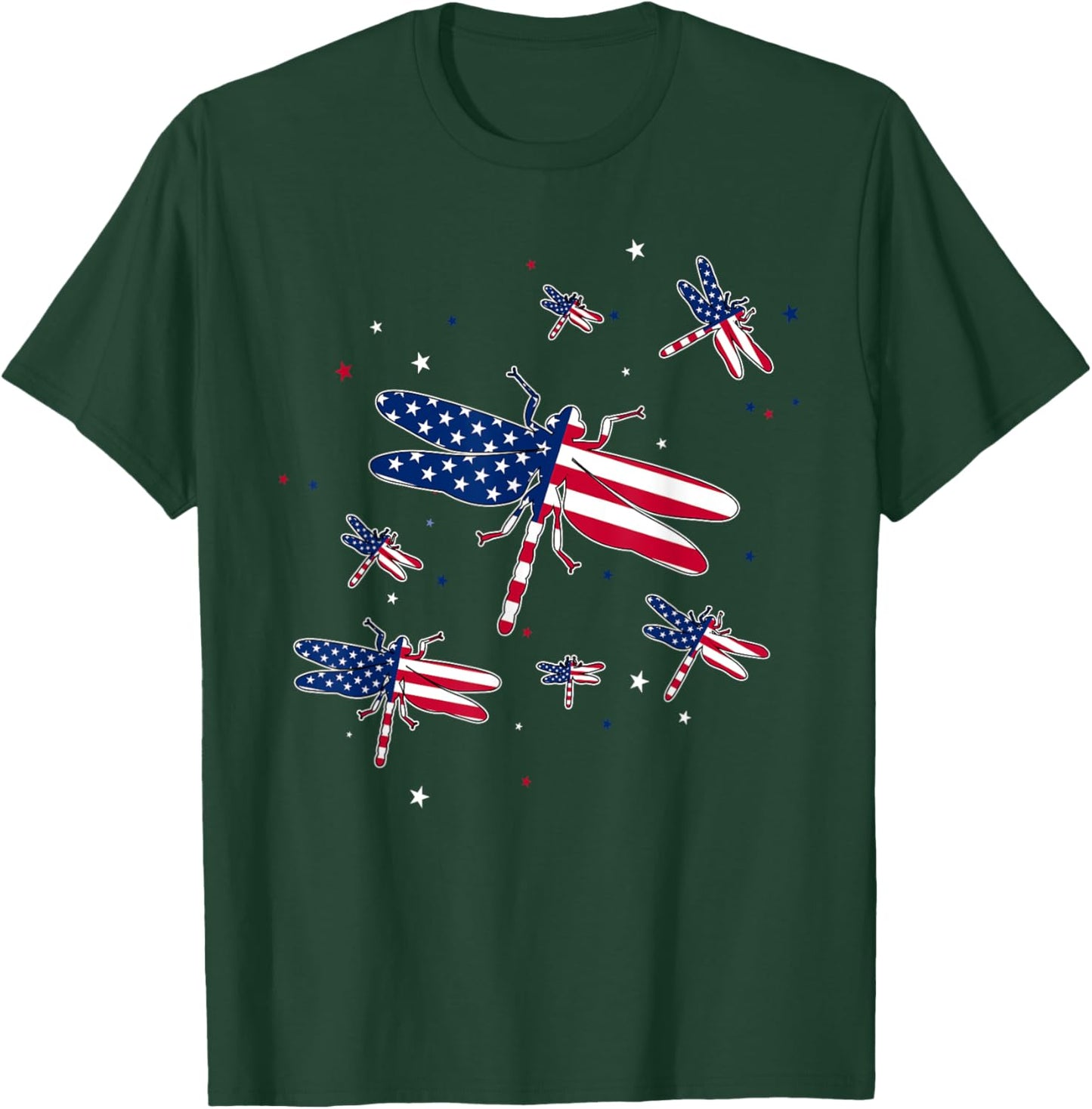Cute Dragonfly Patriotic Women Girl 4Th of July Fireworks T-Shirt - T-Shirt | Forest