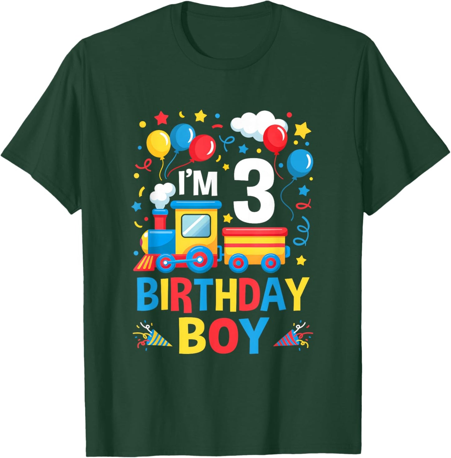 Three 3Yr 3Rd Kids Boys Girls Train Birthday Boy 3 Years Old T-Shirt - T-Shirt | Forest