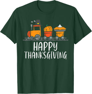 Happy Thanksgiving Pumpkin Train Pilgrim Boys Children Toddler T-Shirt - T-Shirt | Forest