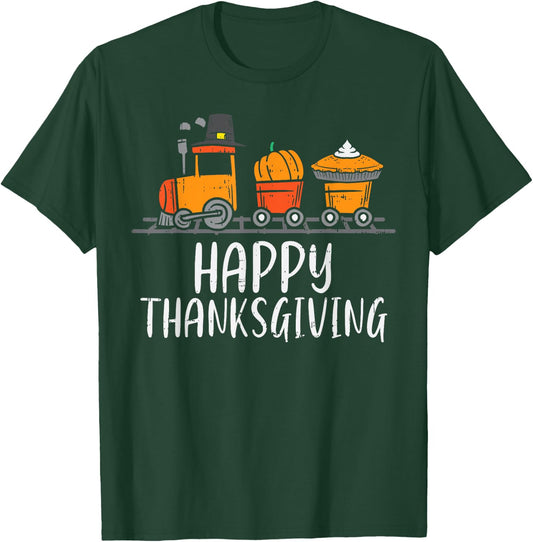 Happy Thanksgiving Pumpkin Train Pilgrim Boys Children Toddler T-Shirt - T-Shirt | Forest