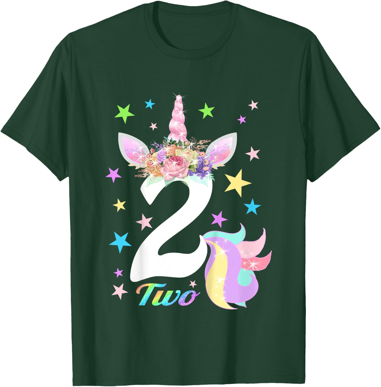 Number 2 (Two) Unicorn 2nd Birthday Shirt for 2 Year Old T-Shirt - T-Shirt | Forest