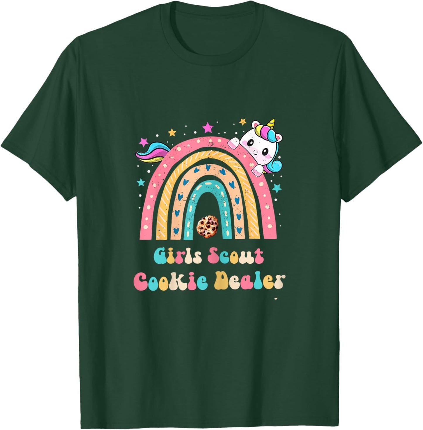 Scouts for Girls Cookie Dealer : Rainbow and Unicorn Design T-Shirt - T-Shirt | Forest
