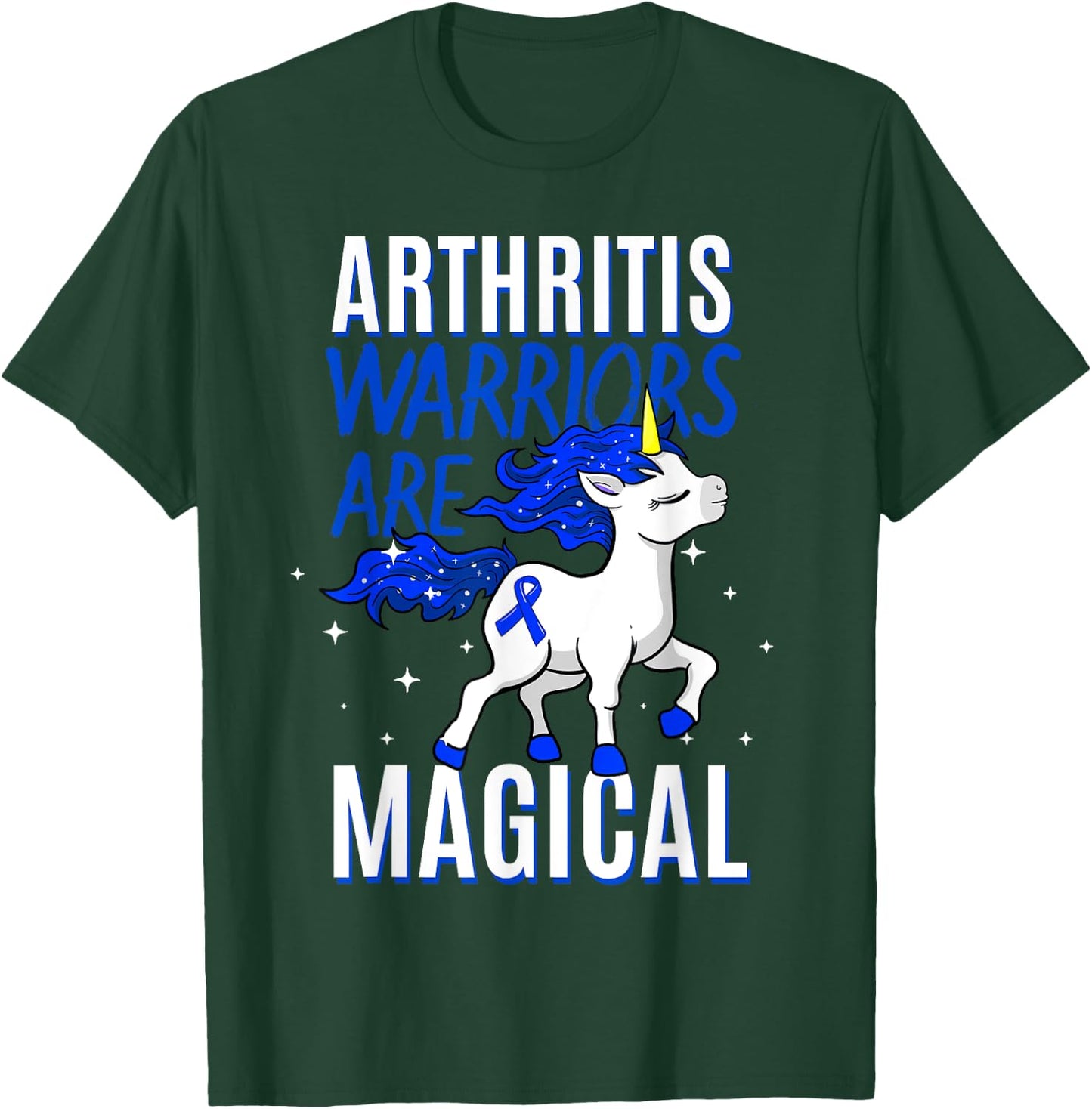 Arthritis Warrior Magical Unicorn Blue Ribbon Inflammation T-Shirt - T-Shirt | Forest