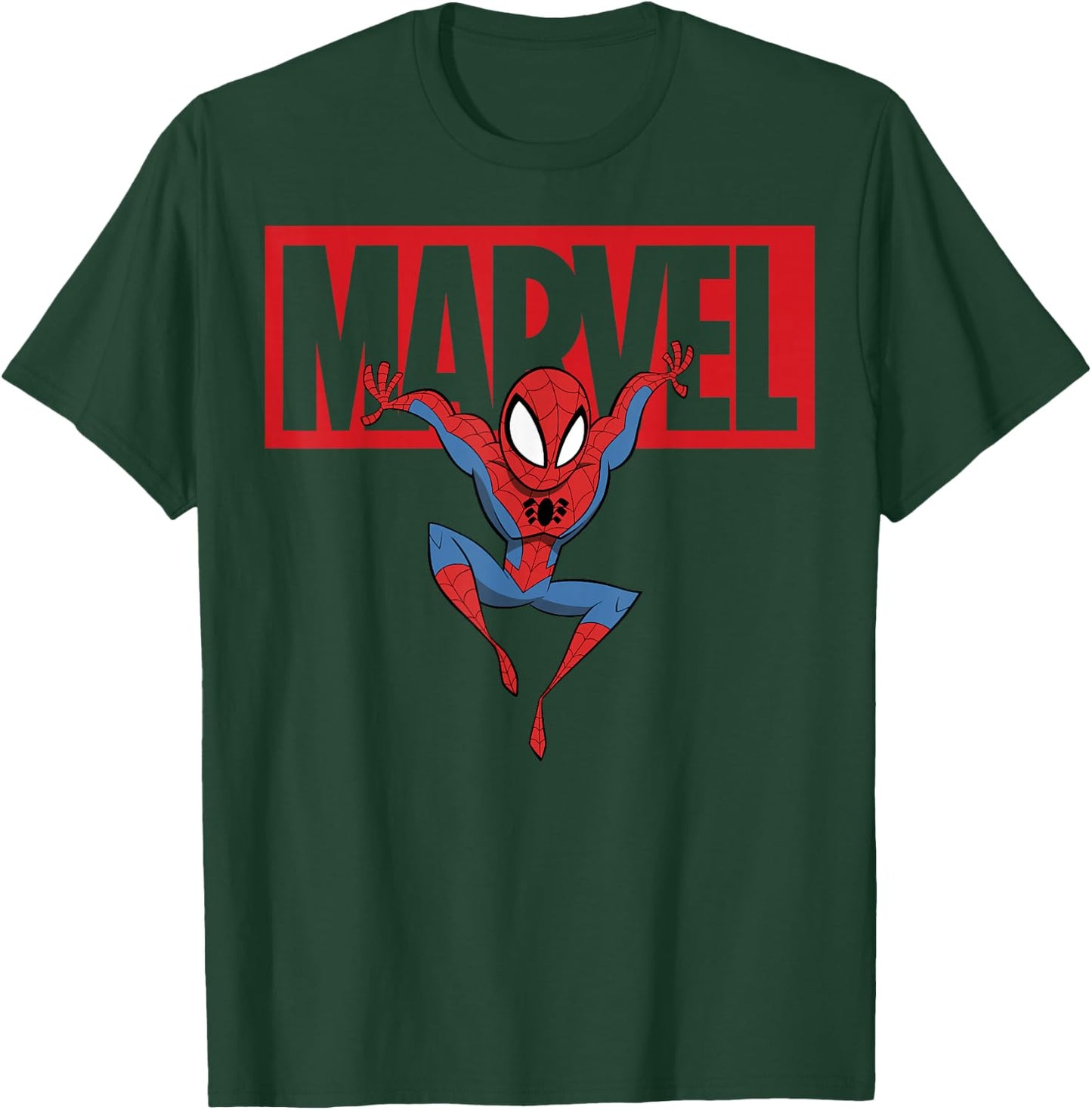 Marvel Spider-Man Chibi Action Pose Logo Outline T-Shirt - T-Shirt | Forest