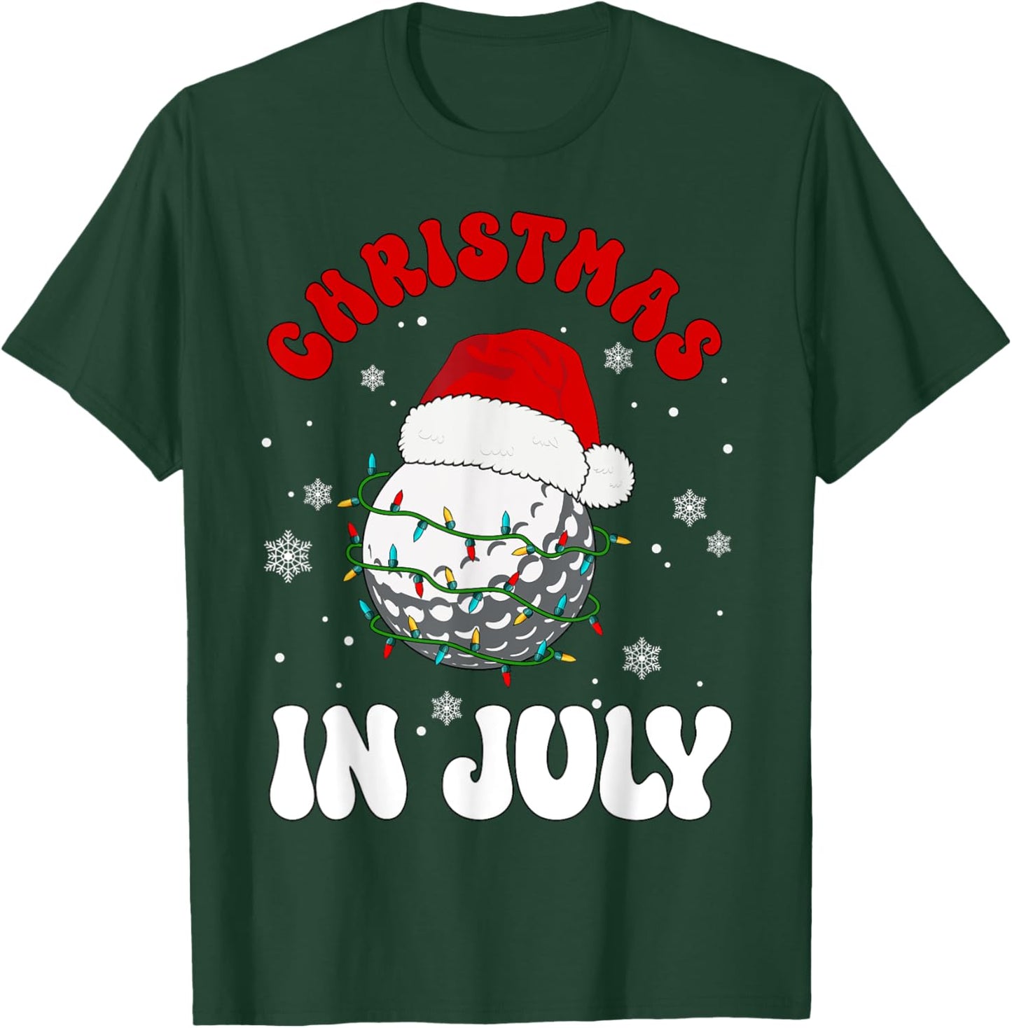Colorful Santa Hat Lights Funny Golf Lover Christmas In July T-Shirt - T-Shirt | Forest