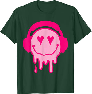 80s Heart Eyes Melting Pink Smile Melted Dripping Happy Face T-Shirt - T-Shirt | Forest