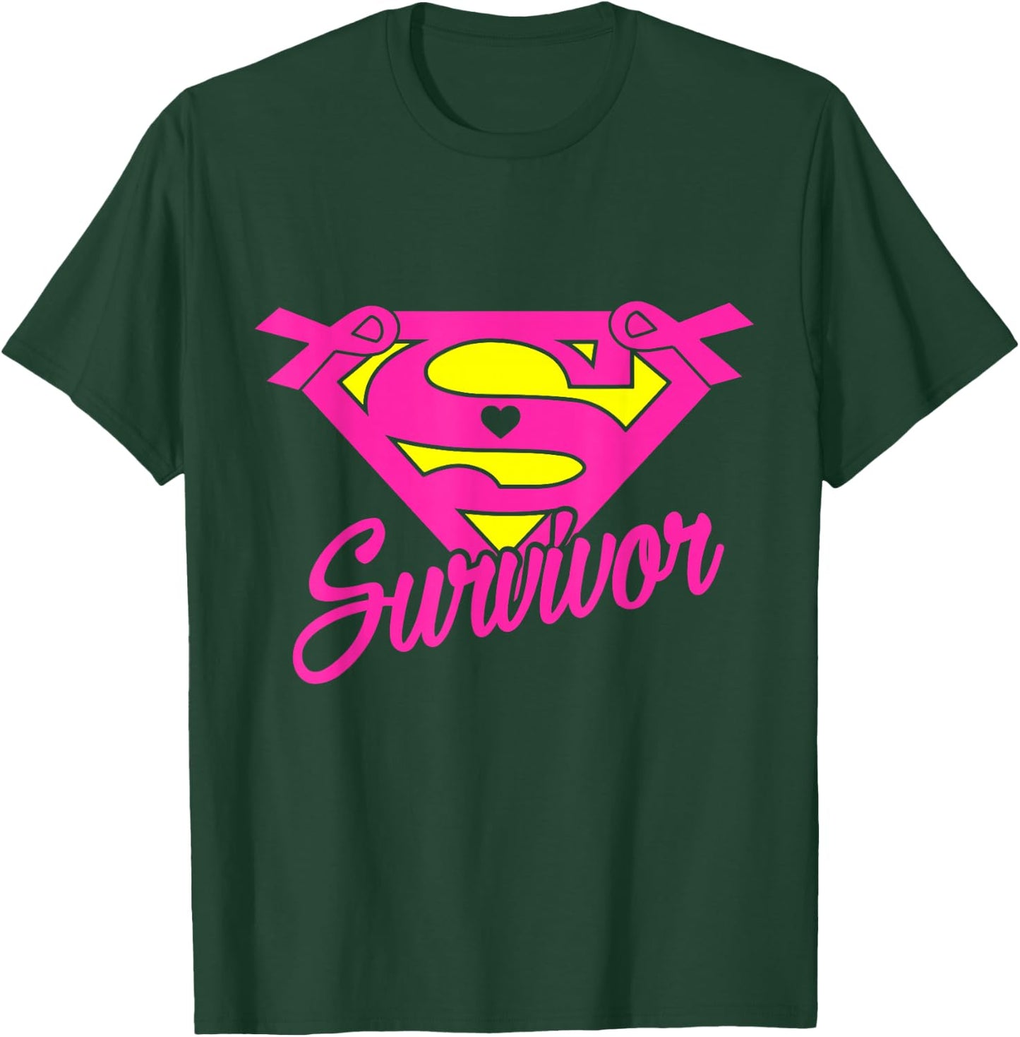 Breast Cancer Awareness Survivor Pink Ribbon Superhero T-Shirt - T-Shirt | Forest