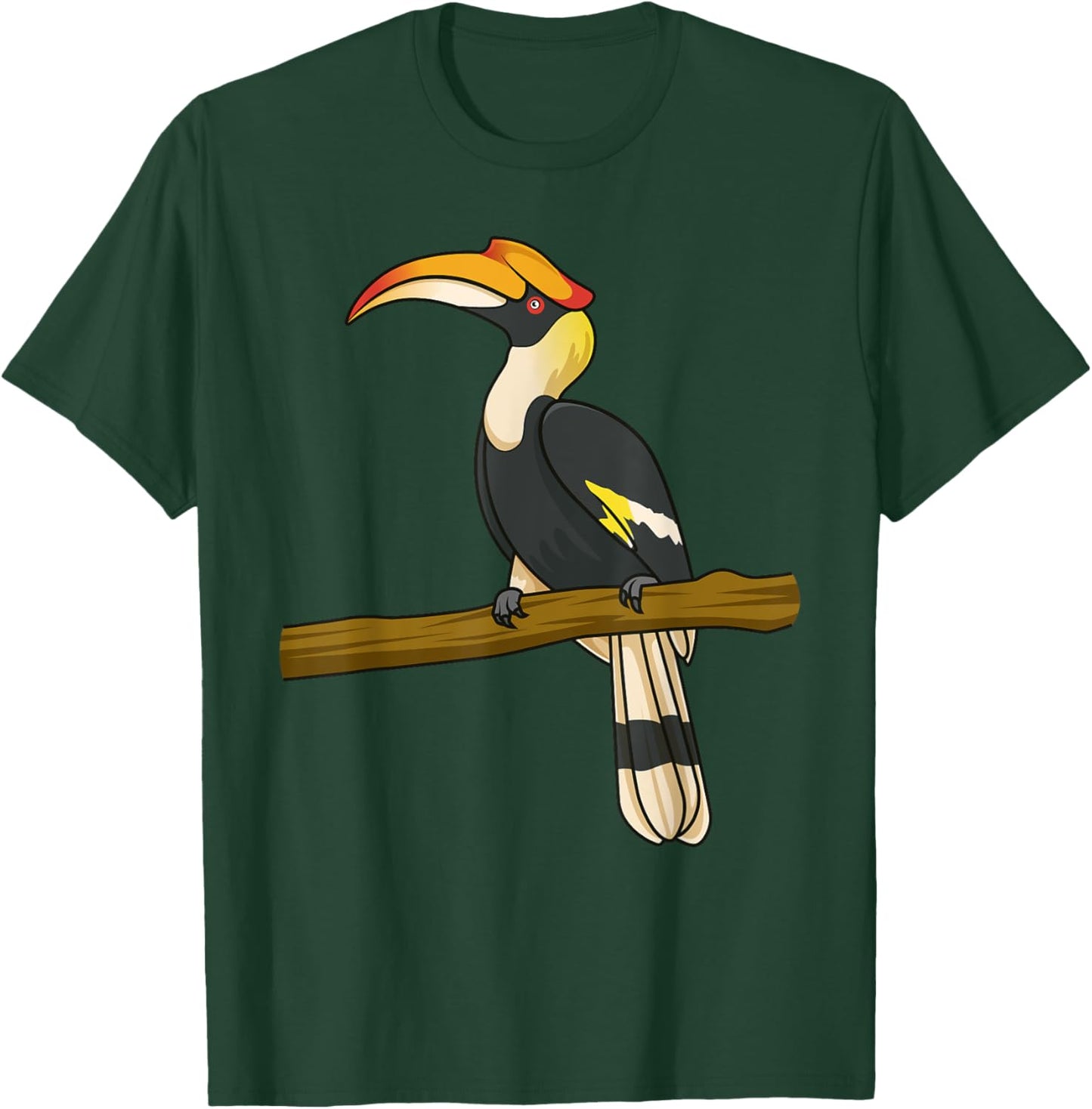 Tropical Hornbill sitting on a Tree Branch Hornbill Bird T-Shirt - T-Shirt | Forest