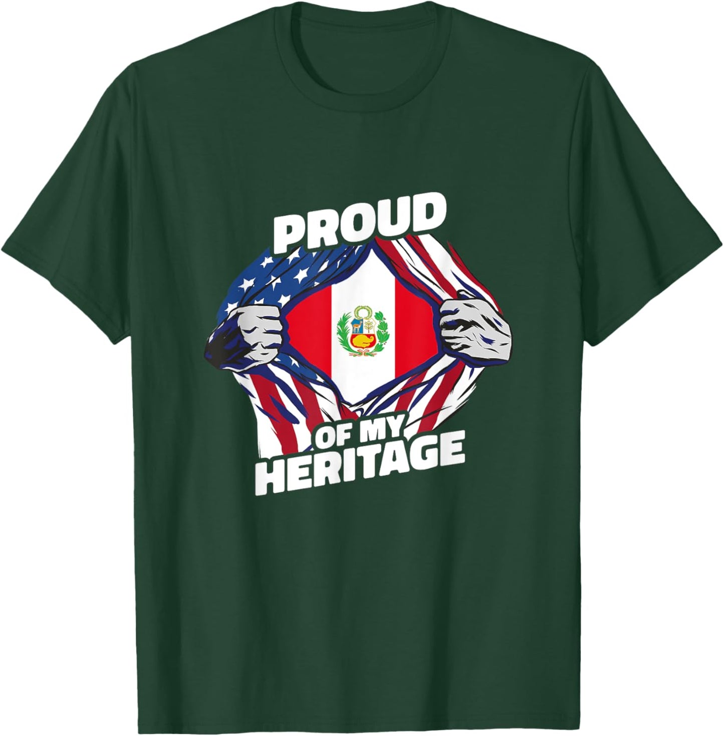 Proud of My Heritage - Patriotic Peruvian American Flag T-Shirt - T-Shirt | Forest