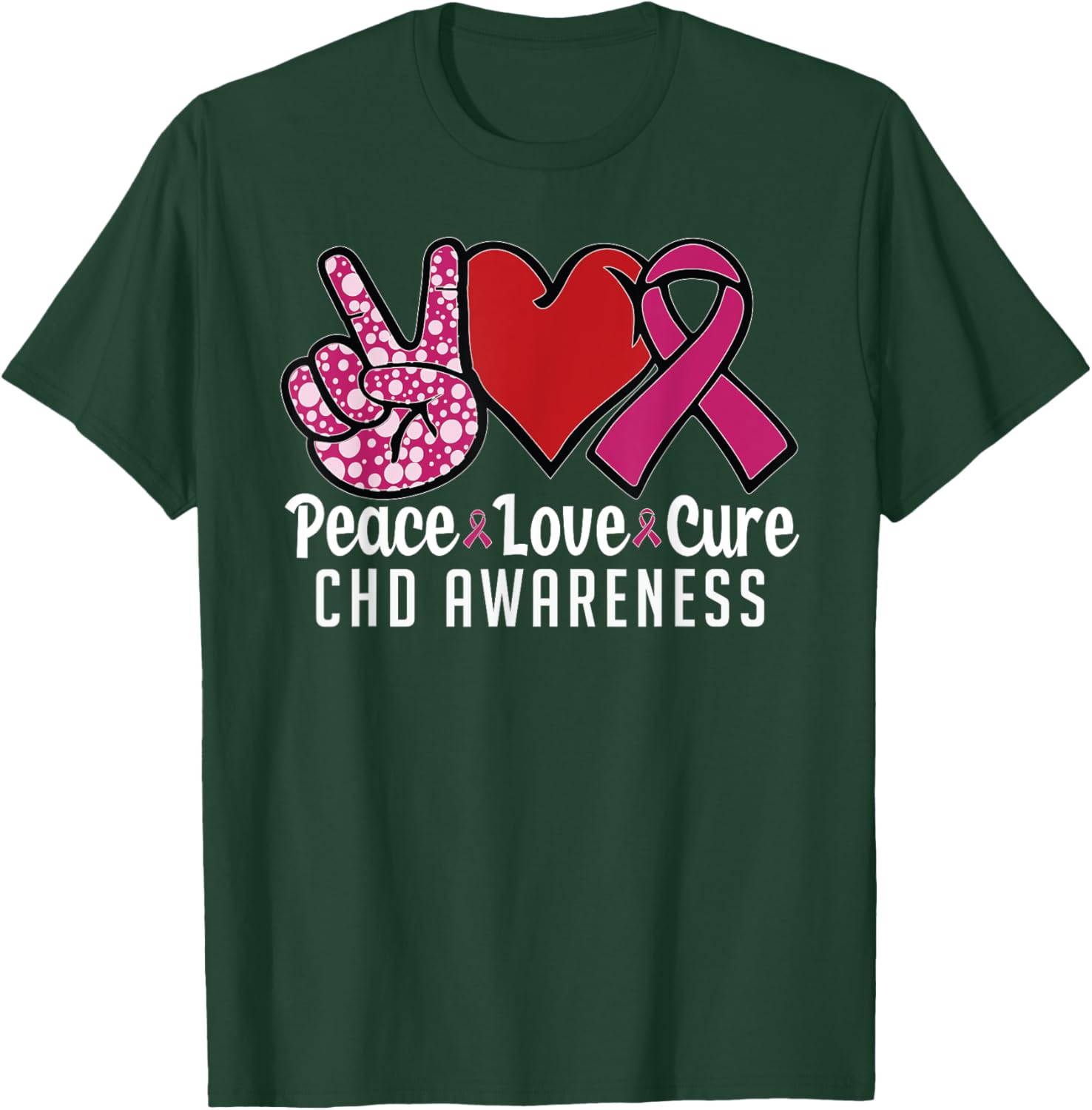 Peace Love Cure CHD Awareness congenital heart defect T-Shirt - T-Shirt | Forest