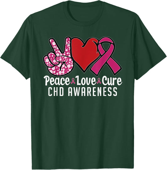 Peace Love Cure CHD Awareness congenital heart defect T-Shirt - T-Shirt | Forest