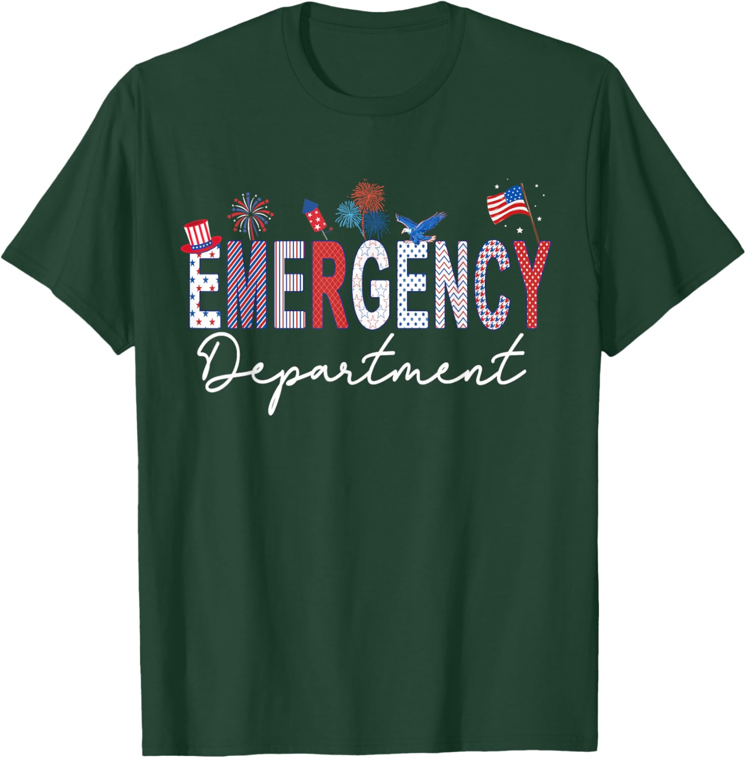 Emergency Department 4th of July USA Emergency Room Nurse T-Shirt - T-Shirt | Forest