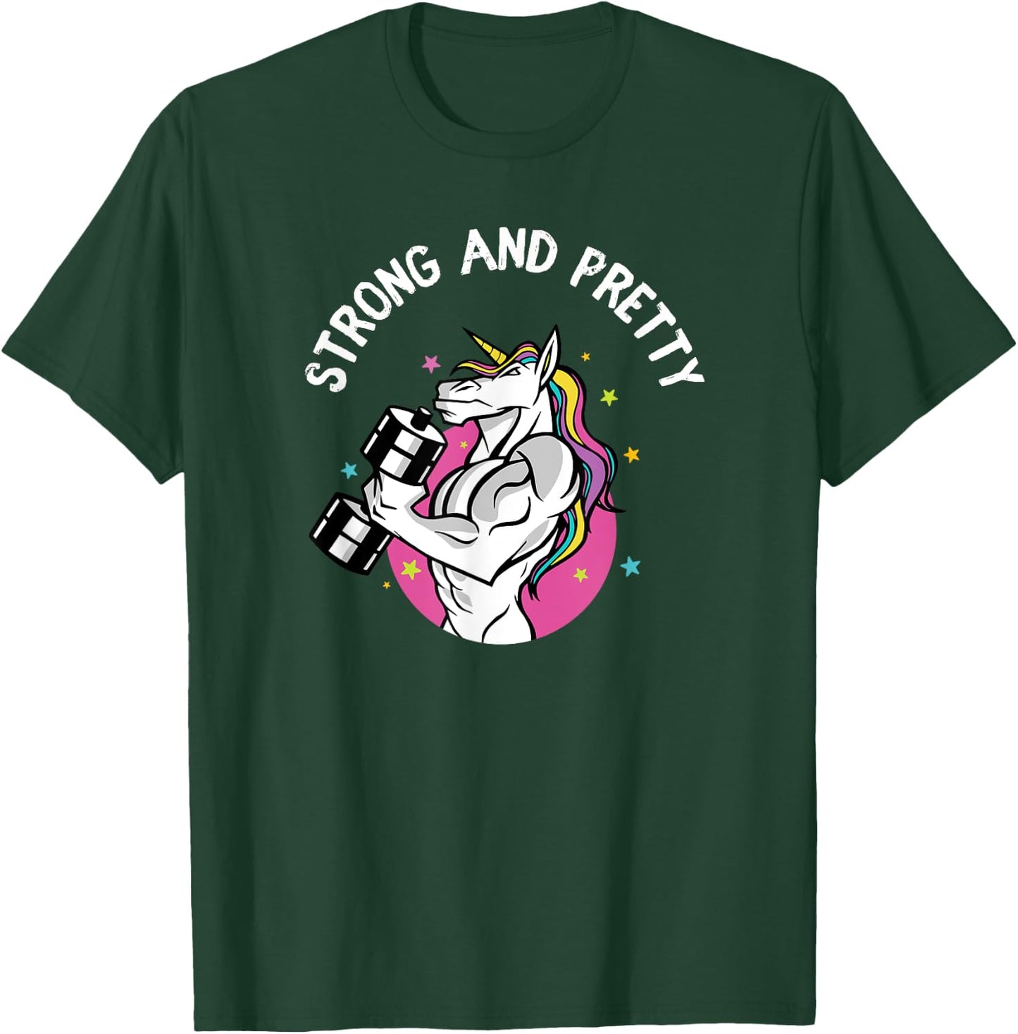 Strong Pretty Muscle Unicorn Weightlifting Fitness Workout T-Shirt - T-Shirt | Forest