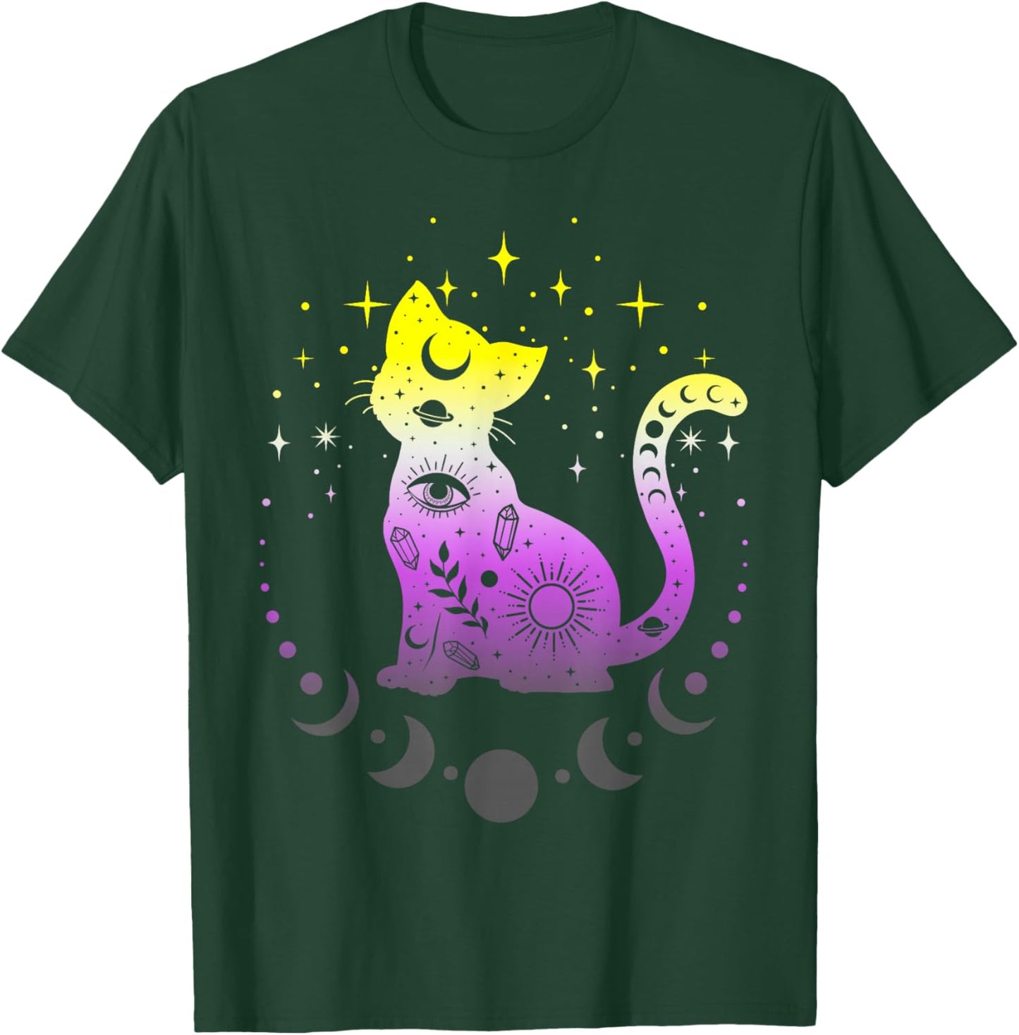 Non-Binary Non-binary Pride Flag Colors Astronomy Cat T-Shirt - T-Shirt | Forest