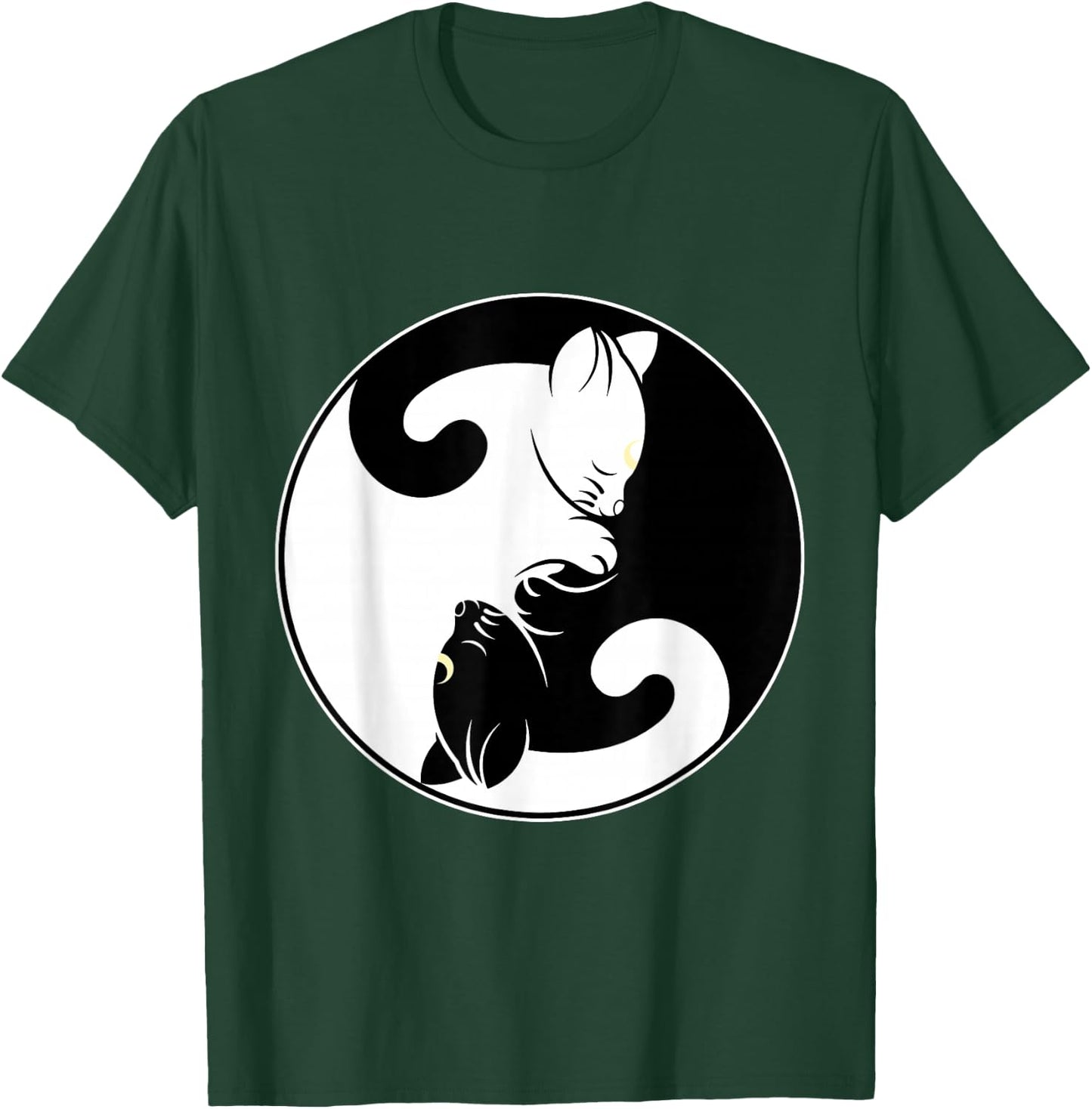 Kawaii Yin Yang Black Cat With Moon Crescent Head Manga Neko T-Shirt - T-Shirt | Forest