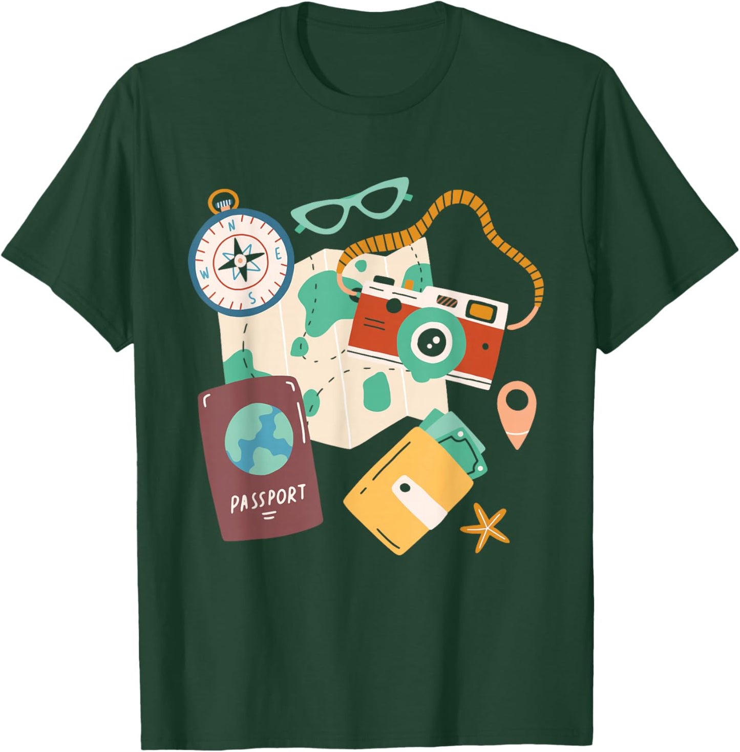 Tourist Holidays Costume Camera Passport Traveling Vacation T-Shirt - T-Shirt | Forest