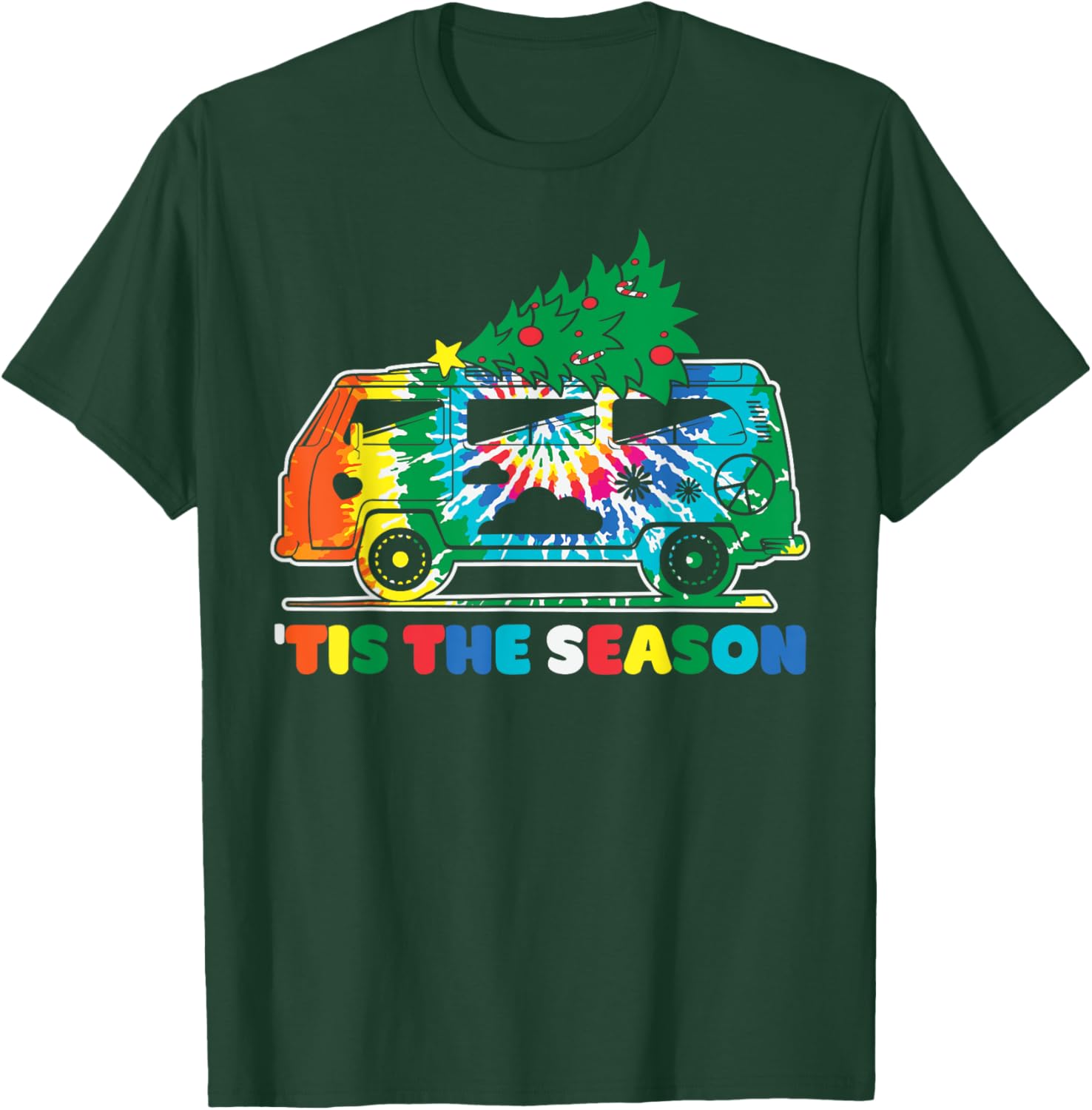 Groovy PEACE LOVE XMAS Hippie Santa Claus Funny Christmas T-Shirt - T-Shirt | Forest