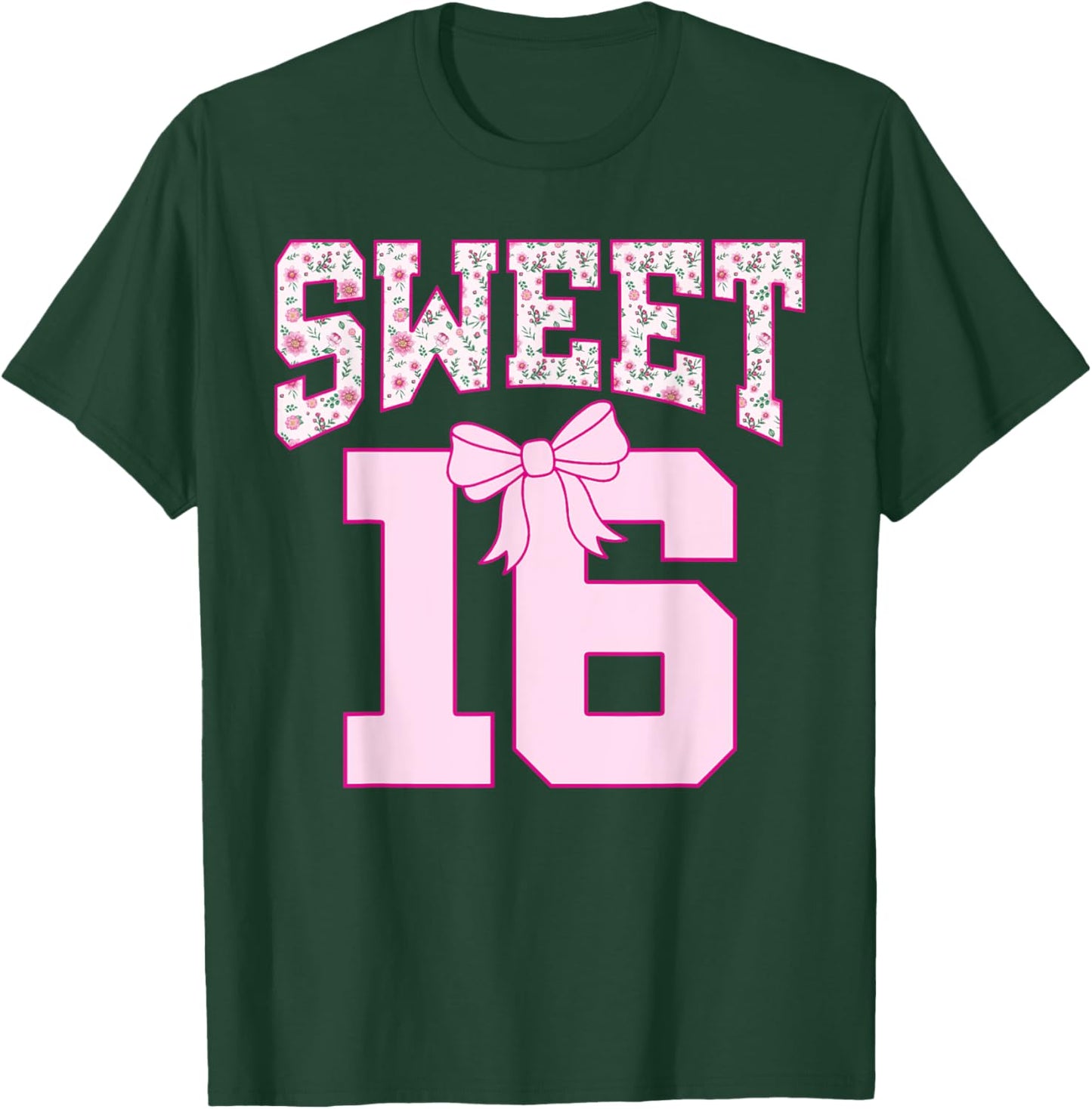 Sweet 16 Coquette Bow Groovy Pink Floral 16th Birthday T-Shirt - T-Shirt | Forest