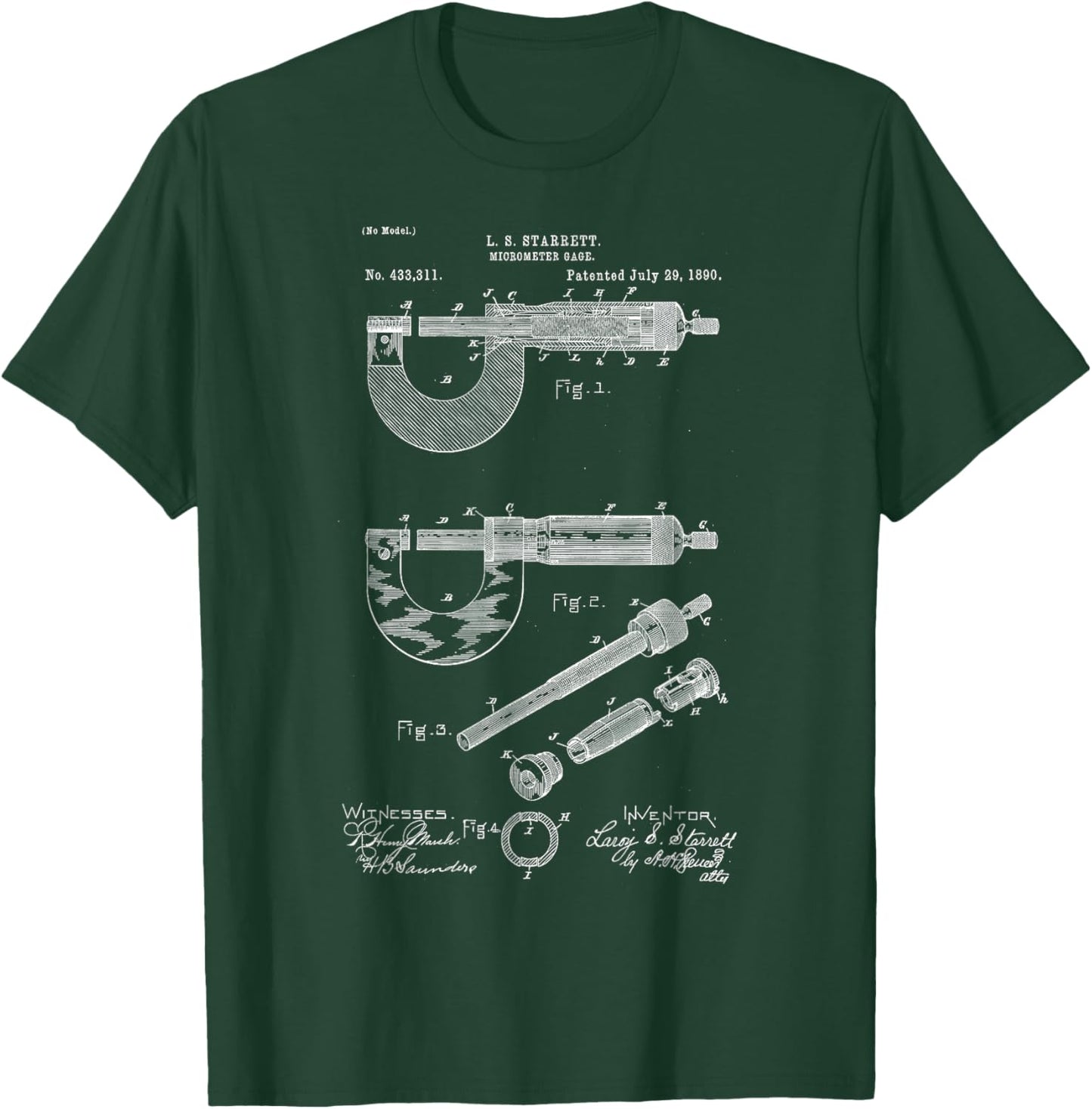 Mechanical Engineer Art Black Vintage Patent Micrometer Gage - Men's Small T-Shirt - T-Shirt | Forest
