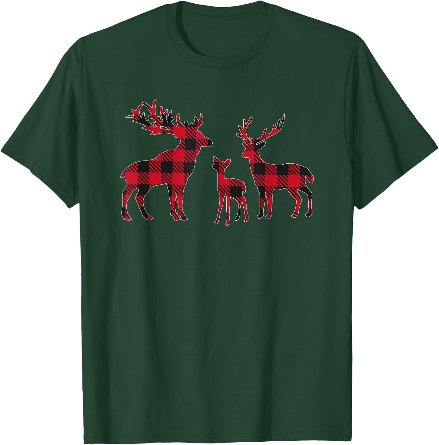Classic Red and Black Christmas Buffalo Plaid Deer T-Shirt - T-Shirt | Forest