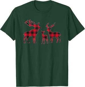 Classic Red and Black Christmas Buffalo Plaid Deer T-Shirt - T-Shirt | Forest