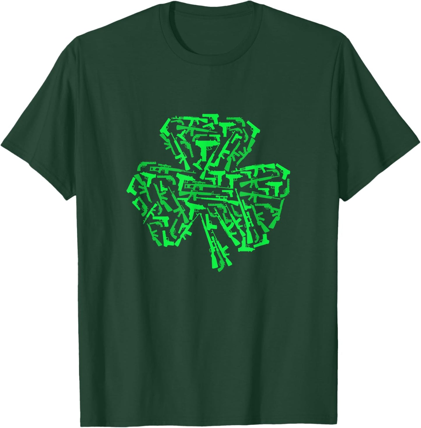 Rifle Weapon Gun Shamrock Funny St Patricks Day 2024 Hunting T-Shirt - T-Shirt | Forest