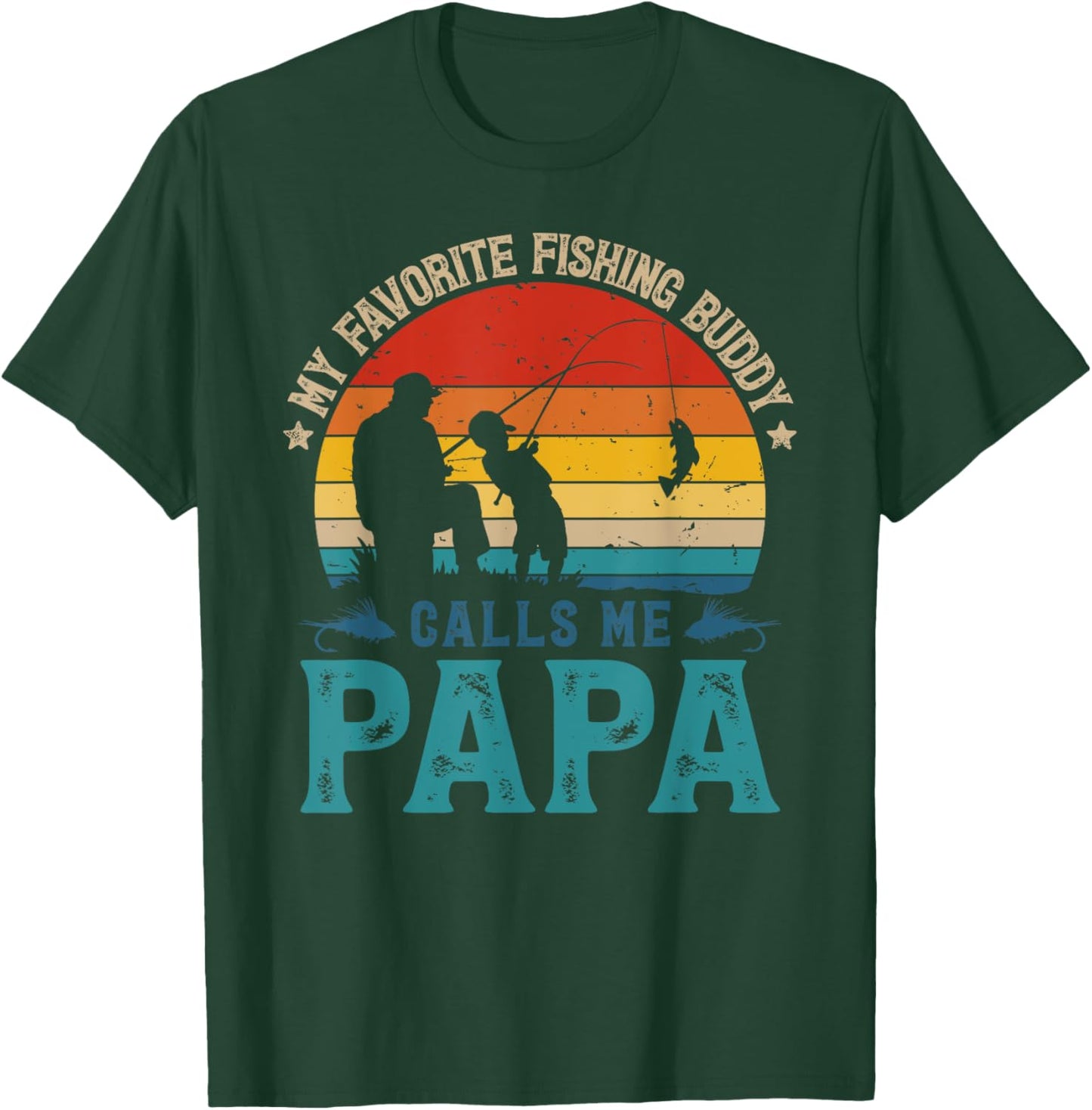 Vintage Favorite Fishing Buddy Calls Me Papa Fish Man Sunset T-Shirt - T-Shirt | Forest