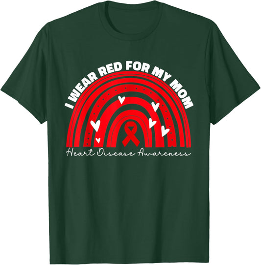 I Wear Red For My Mom Heart Disease Awareness For Kids Girls T-Shirt - T-Shirt | Forest