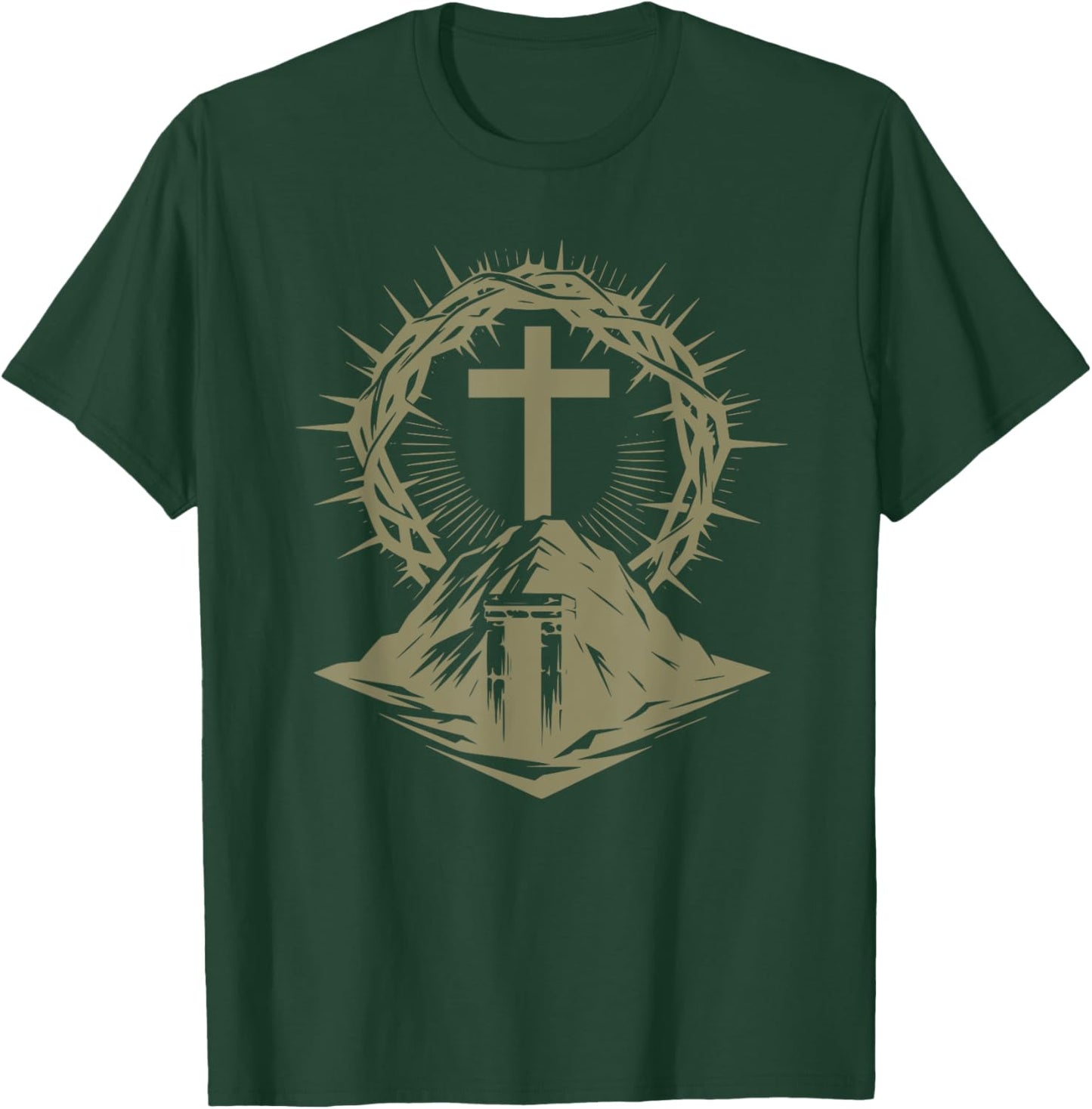 Cross Crown of Thorns Tomb Christian Jesus Easter Church T-Shirt - T-Shirt | Forest