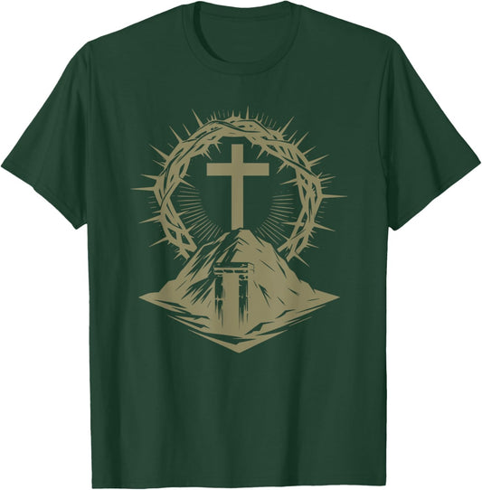 Cross Crown of Thorns Tomb Christian Jesus Easter Church T-Shirt - T-Shirt | Forest