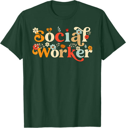 Social Worker School Social Worker Women Wildflower Floral T-Shirt - T-Shirt | Forest