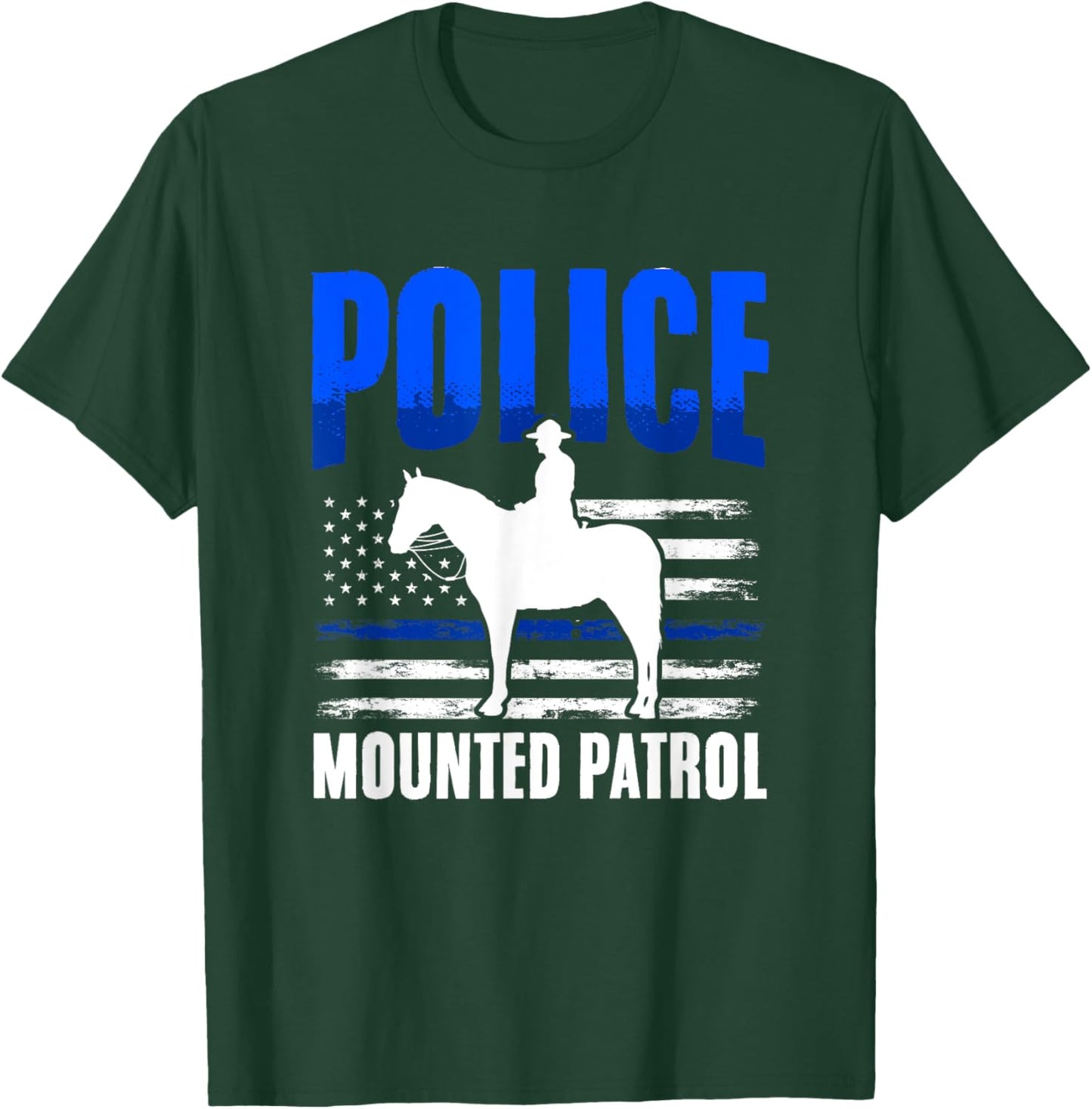 American Flag Thin Blue Line Horse Police Mounted Patrol Men T-Shirt - T-Shirt | Forest