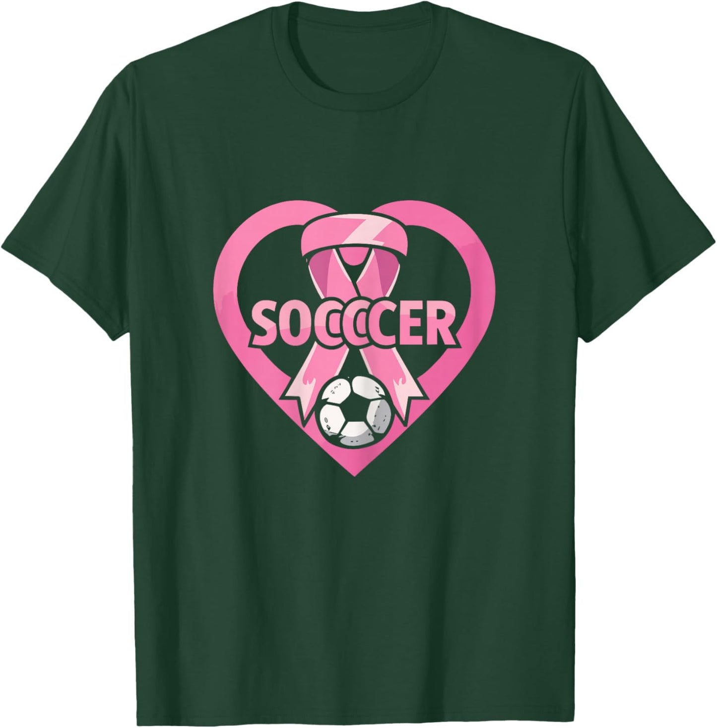 Soccer Pink Ribbon Heart Cool Breast Cancer Awareness Sport T-Shirt - T-Shirt | Forest