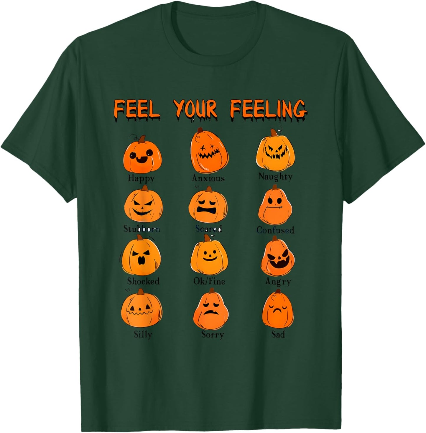 Retro Feel Your Feeling Halloween Pumpkin Face Expressions T-Shirt - T-Shirt | Forest