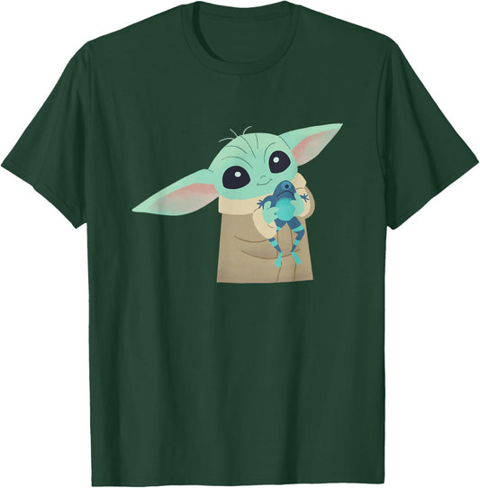Star Wars The Mandalorian Grogu With Frog Cartoon T-Shirt - T-Shirt | Forest