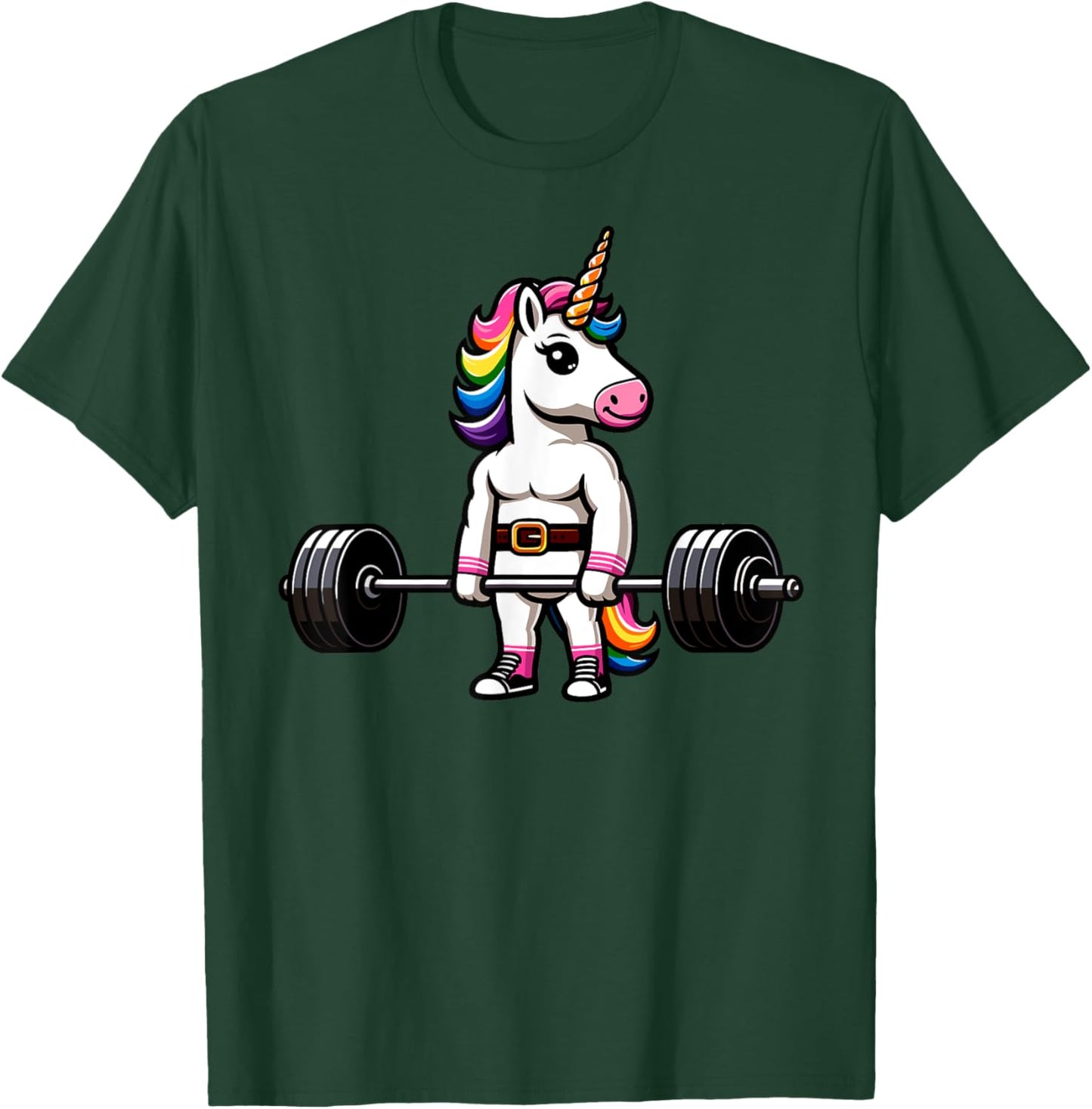 Muscle Gym Unicorn Bodybuilder Nerd Weightlifting Funny T-Shirt - T-Shirt | Forest