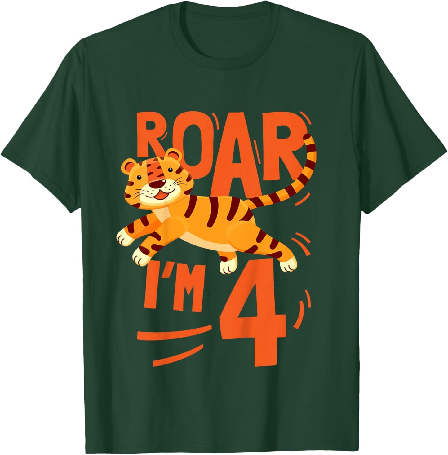 Kids Tiger 4th Birthday Jungle Party Tiger Age 4 Wild Animal T-Shirt - T-Shirt | Forest