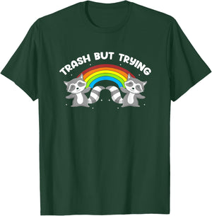 Trash But Trying Raccoon Rainbow T-Shirt - T-Shirt | Forest
