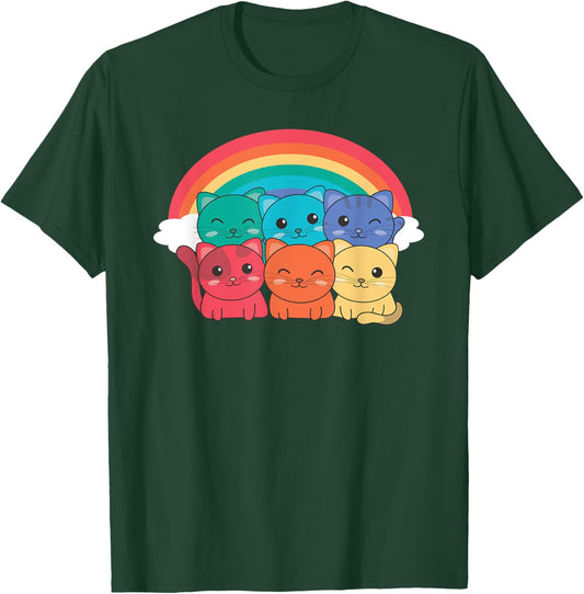 Rainbow Cute Cat For Kids Bright Cat T-Shirt - T-Shirt | Forest