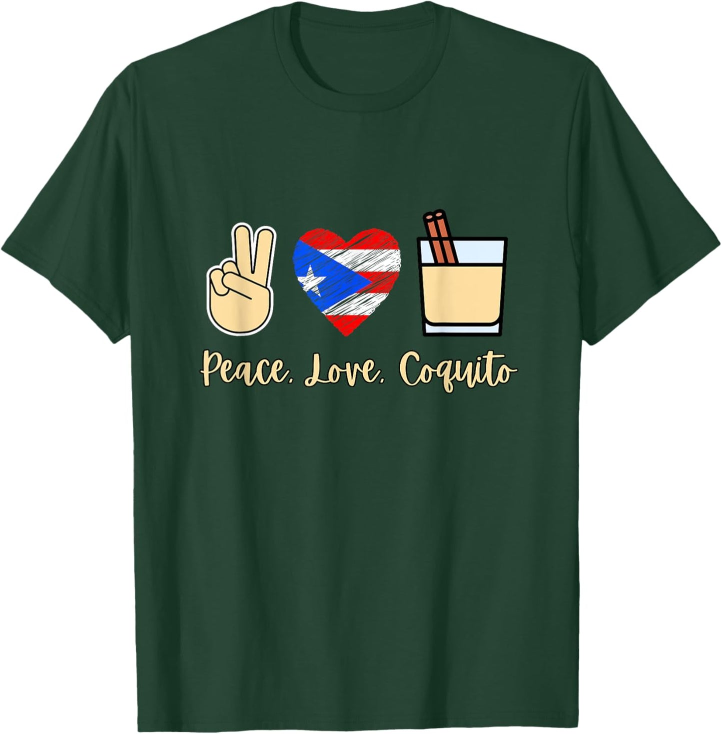 Latino Hispanic Puerto Rican Pride Peace Love Coquito Christmas Navidad - -Adults, Kids - Black - Small - Short Sleeve - - - Themed-Christmas-Love T-Shirt - T-Shirt | Forest